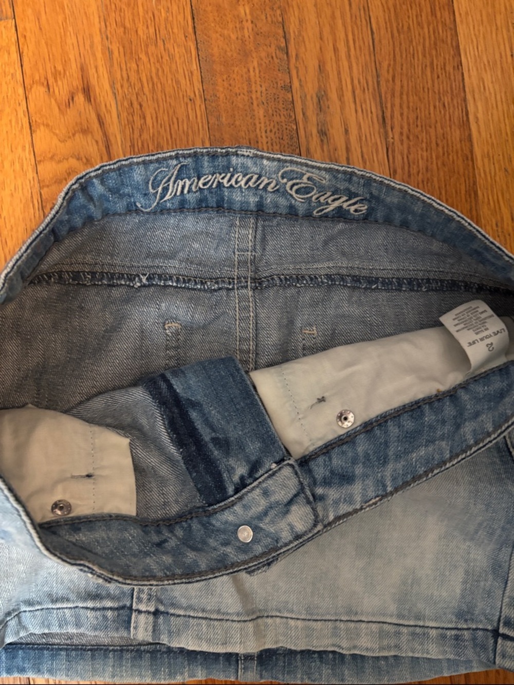 American Eagle Outfitters Faded Light Blue Denim Mini Skirt - Picture 3 of 4